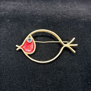 Vintage Sarah Coventry Gold and Red Fish Brooch